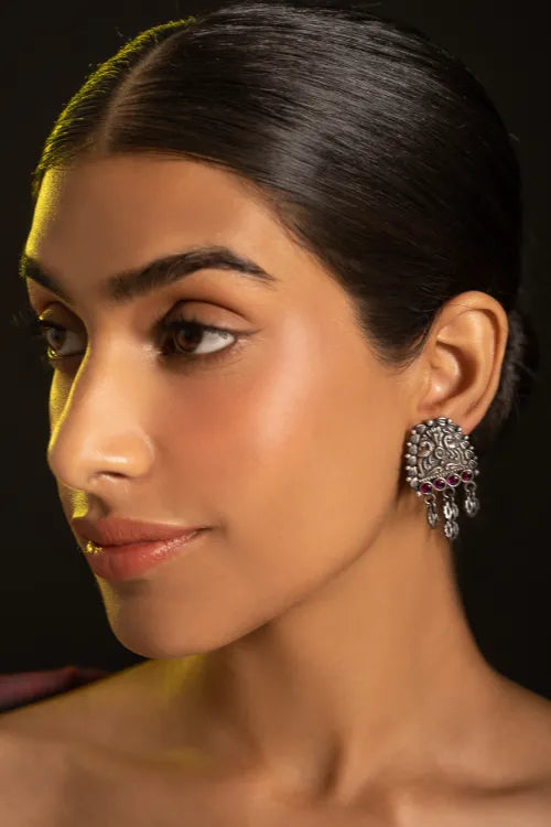 TICH Pure Silver Traditional Maharashtrian Earrings - Mayuri