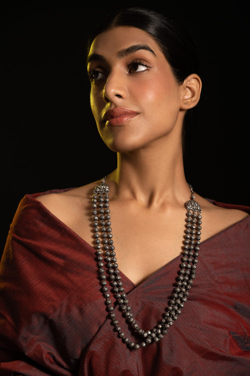 TICH Pure Silver Traditional Maharashtrian Neckpiece - Mohanmal, Tri-String