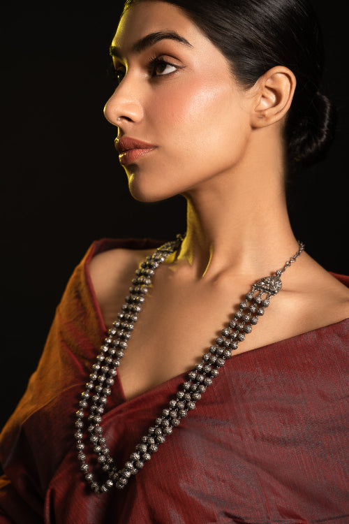 TICH Pure Silver Traditional Maharashtrian Neckpiece - Mohanmal, Tri-String