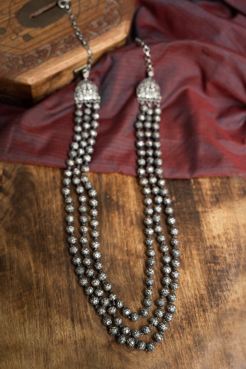 TICH Pure Silver Traditional Maharashtrian Neckpiece - Mohanmal, Tri-String