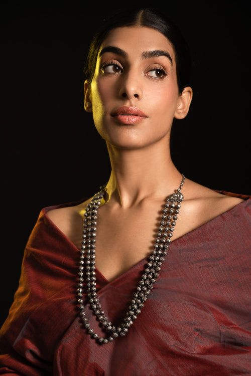 TICH Pure Silver Traditional Maharashtrian Neckpiece - Mohanmal, Tri-String