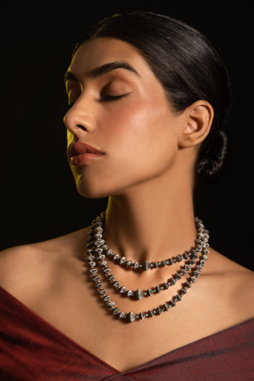 TICH Pure Silver Traditional Maharashtrian Neckpiece - Javmani, Tri-String