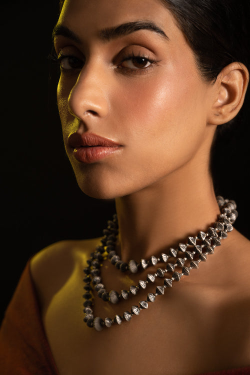 TICH Pure Silver Traditional Maharashtrian Neckpiece - Javmani, Tri-String