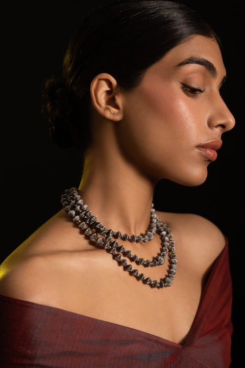 TICH Pure Silver Traditional Maharashtrian Neckpiece - Javmani, Tri-String