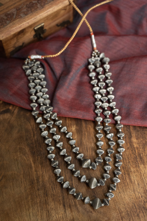 TICH Pure Silver Traditional Maharashtrian Neckpiece - Javmani, Tri-String