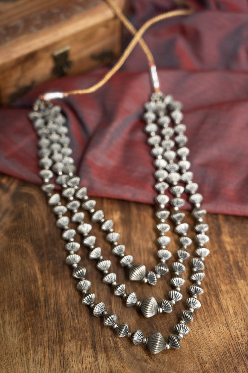 TICH Pure Silver Traditional Maharashtrian Neckpiece - Javmani, Tri-String