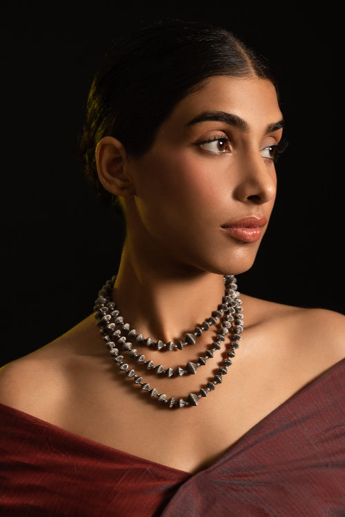 TICH Pure Silver Traditional Maharashtrian Neckpiece - Javmani, Tri-String