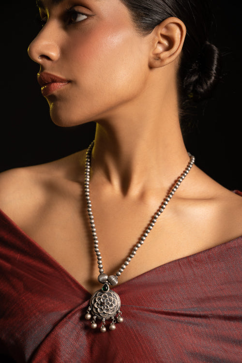 TICH Pure Silver Traditional Maharashtrian Neckpiece - Gulab