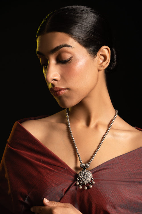 TICH Pure Silver Traditional Maharashtrian Neckpiece - Gulab