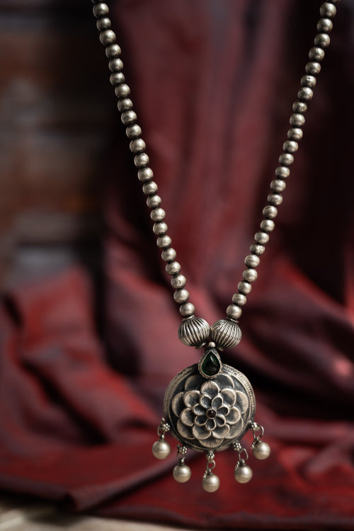 TICH Pure Silver Traditional Maharashtrian Neckpiece - Gulab