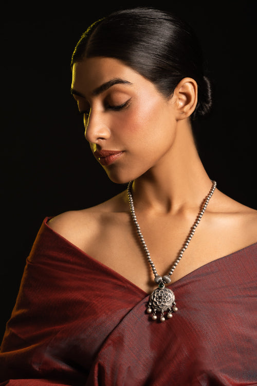 TICH Pure Silver Traditional Maharashtrian Neckpiece - Gulab