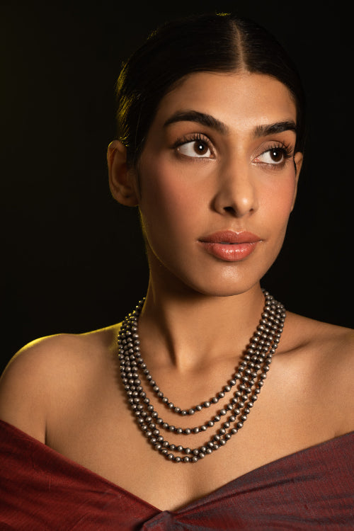 TICH Pure Silver Traditional Maharashtrian Neckpiece -  Jondhalemani (4-Strings)
