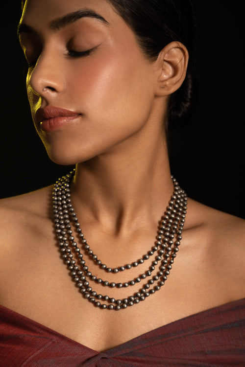 TICH Pure Silver Traditional Maharashtrian Neckpiece -  Jondhalemani (4-Strings)