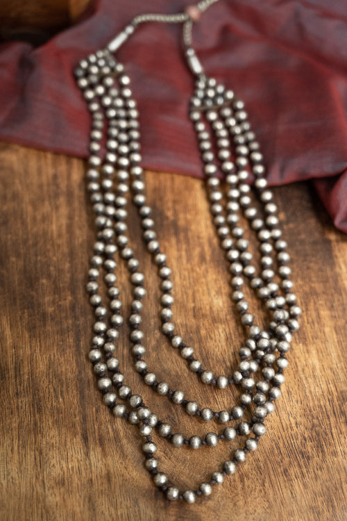 TICH Pure Silver Traditional Maharashtrian Neckpiece -  Jondhalemani (4-Strings)