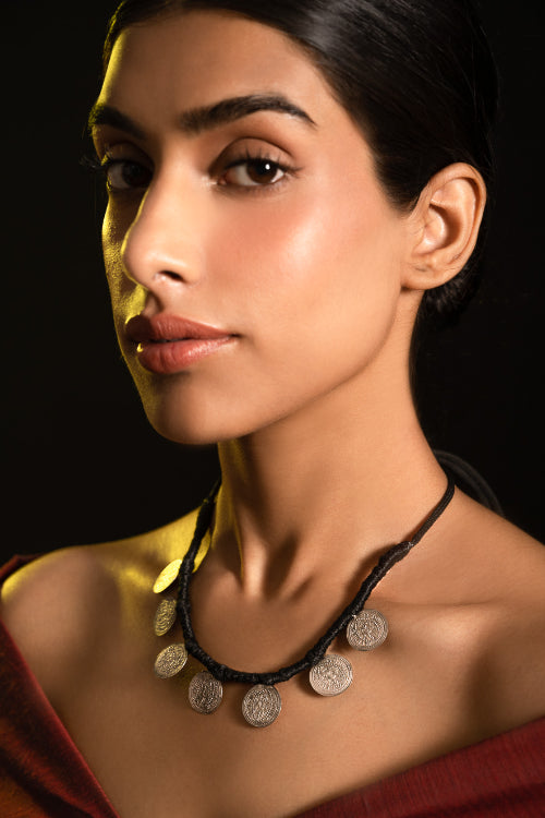 TICH Pure Silver Traditional Maharashtrian Neckpiece - Putalihaar (7-Coin)