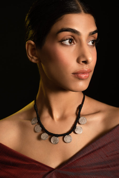 TICH Pure Silver Traditional Maharashtrian Neckpiece - Putalihaar (7-Coin)