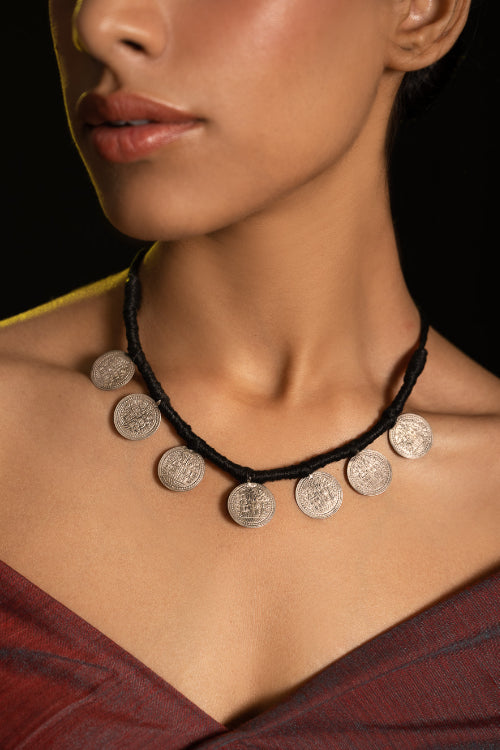 TICH Pure Silver Traditional Maharashtrian Neckpiece - Putalihaar (7-Coin)