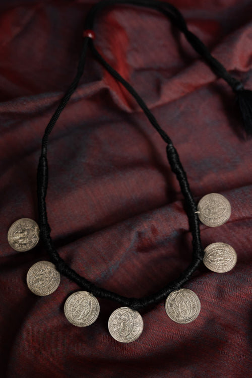 TICH Pure Silver Traditional Maharashtrian Neckpiece - Putalihaar (7-Coin)