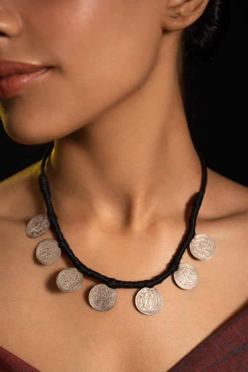 TICH Pure Silver Traditional Maharashtrian Neckpiece - Putalihaar (7-Coin)