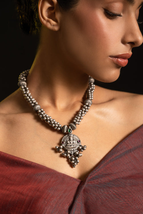 TICH Pure Silver Traditional Maharashtrian Neckpiece - Lakshmi Haar