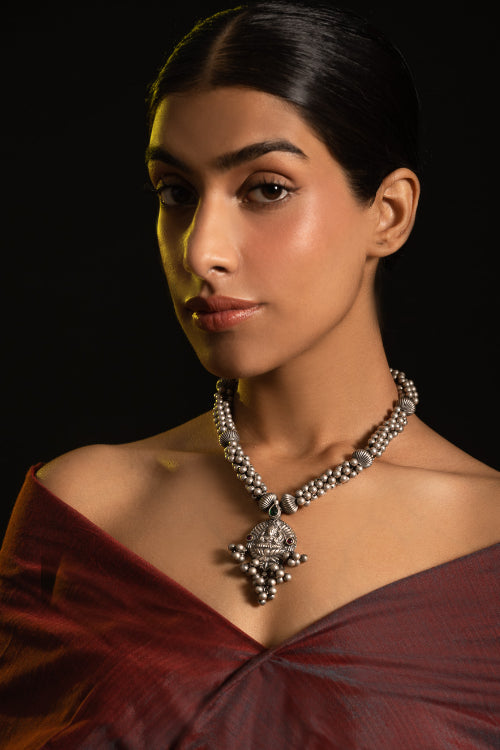 TICH Pure Silver Traditional Maharashtrian Neckpiece - Lakshmi Haar