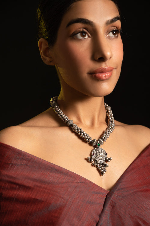 TICH Pure Silver Traditional Maharashtrian Neckpiece - Lakshmi Haar