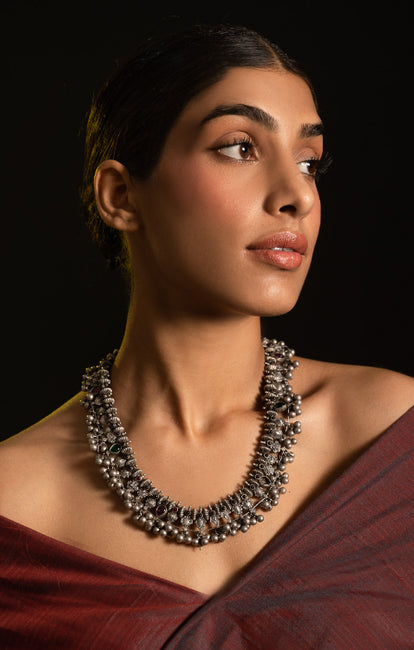 TICH Pure Silver Traditional Maharashtrian Neckpiece - Saaz