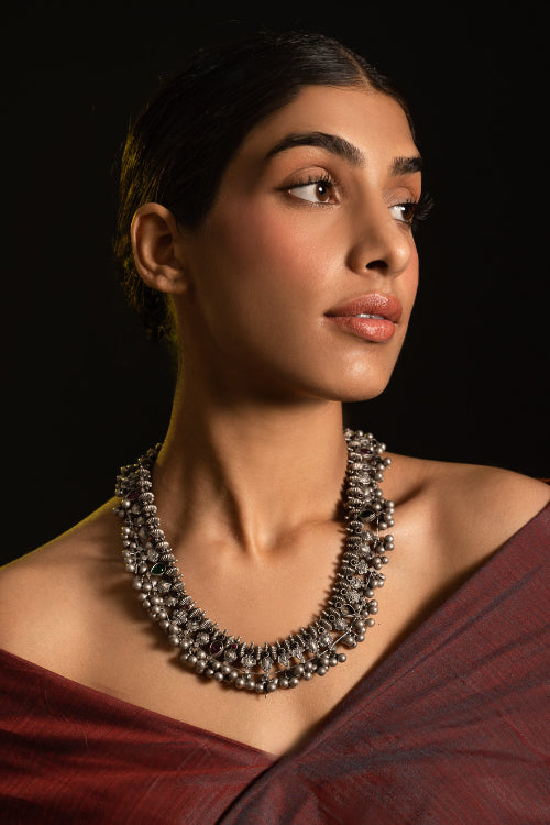 TICH Pure Silver Traditional Maharashtrian Neckpiece - Saaz