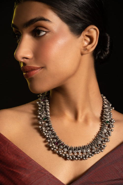 TICH Pure Silver Traditional Maharashtrian Neckpiece - Saaz