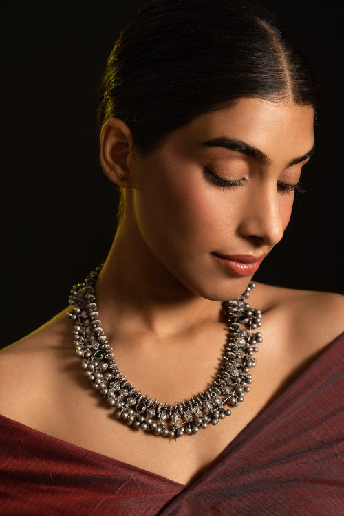 TICH Pure Silver Traditional Maharashtrian Neckpiece - Saaz