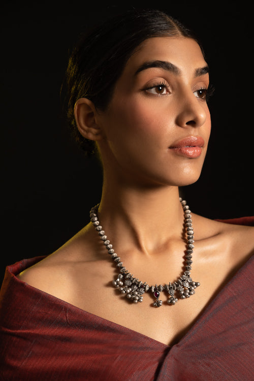 TICH Pure Silver Traditional Maharashtrian Neckpiece - Nishka
