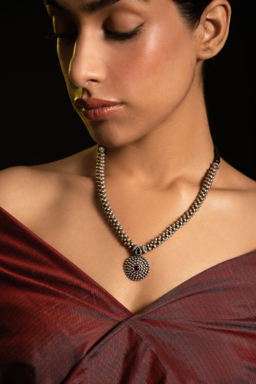 TICH Pure Silver Traditional Maharashtrian Neckpiece - Jondhalemani Thushi