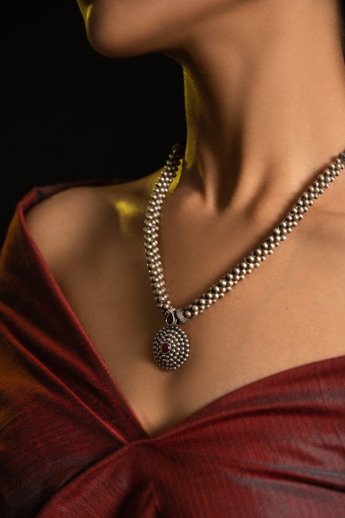 TICH Pure Silver Traditional Maharashtrian Neckpiece - Jondhalemani Thushi