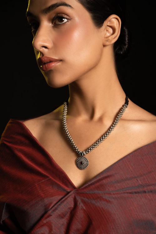 TICH Pure Silver Traditional Maharashtrian Neckpiece - Jondhalemani Thushi