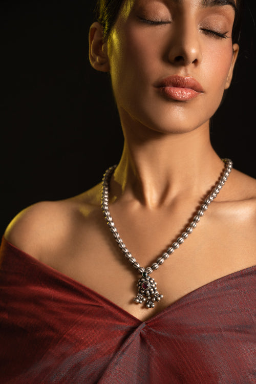 TICH Pure Silver Traditional Maharashtrian Neckpiece - Saaz Velura