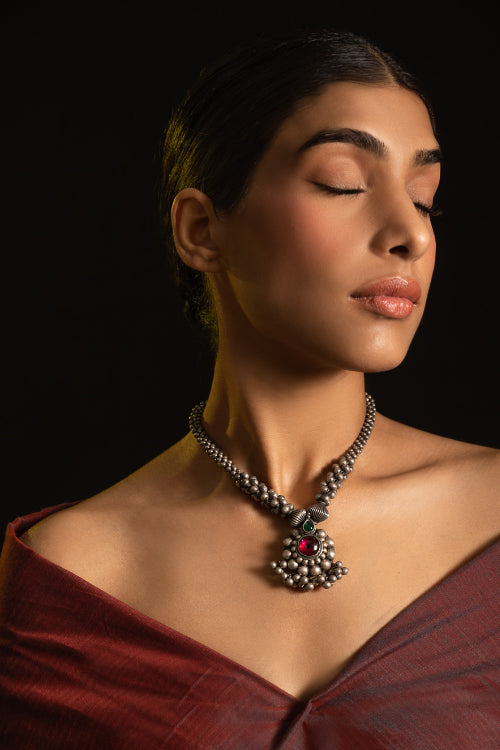 TICH Pure Silver Traditional Maharashtrian Neckpiece - Rangavi