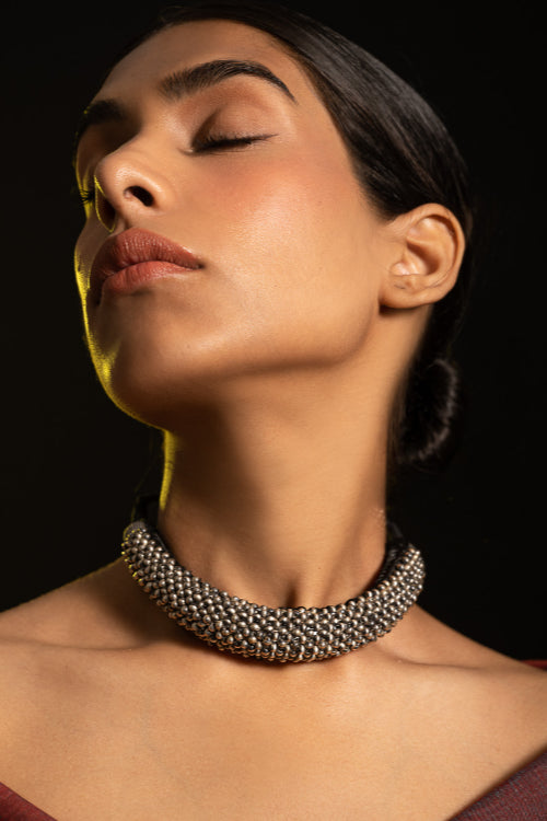 TICH Pure Silver Traditional Maharashtrian Neckpiece - Gadithushi