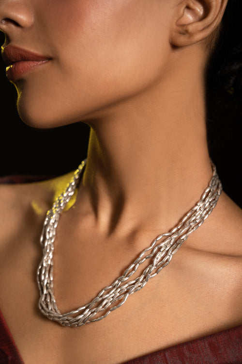 TICH Pure Silver Traditional Maharashtrian Neckpiece - Tandulhaar
