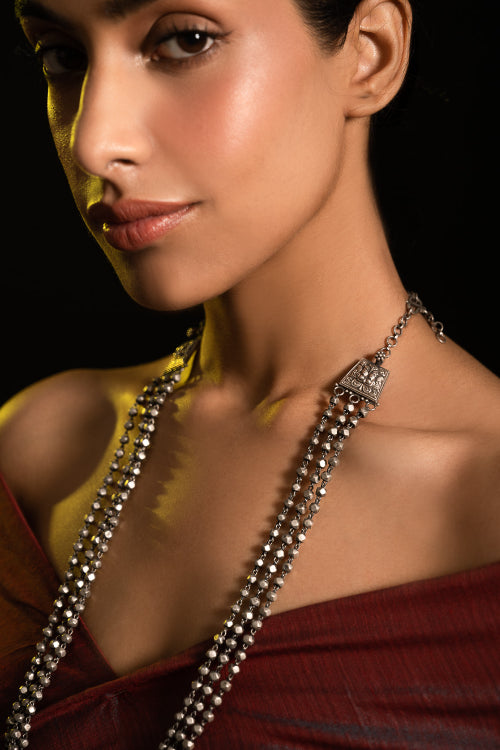 TICH Pure Silver Traditional Maharashtrian Neckpiece - Mohanmal (Double String)