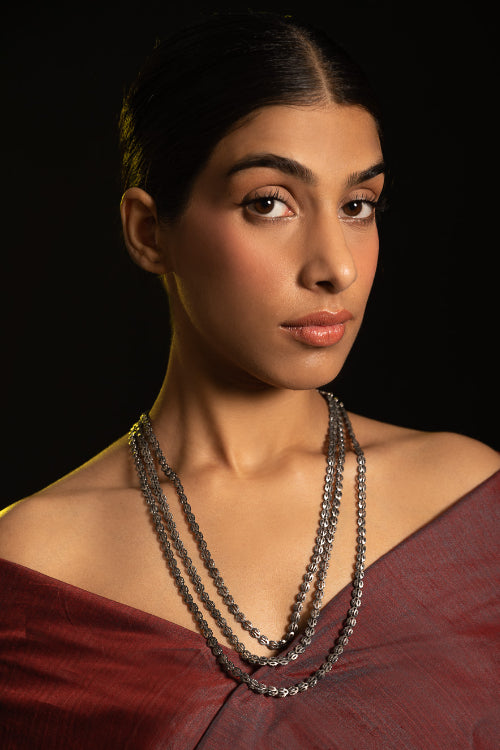 TICH Pure Silver Traditional Maharashtrian Neckpiece - Pohehaar (Tri-String)