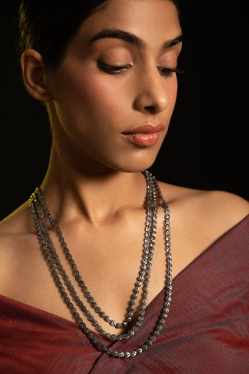TICH Pure Silver Traditional Maharashtrian Neckpiece - Pohehaar (Tri-String)