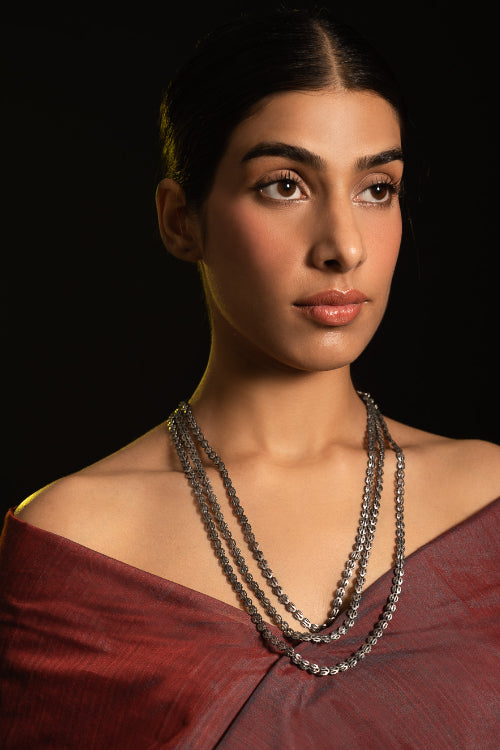 TICH Pure Silver Traditional Maharashtrian Neckpiece - Pohehaar (Tri-String)
