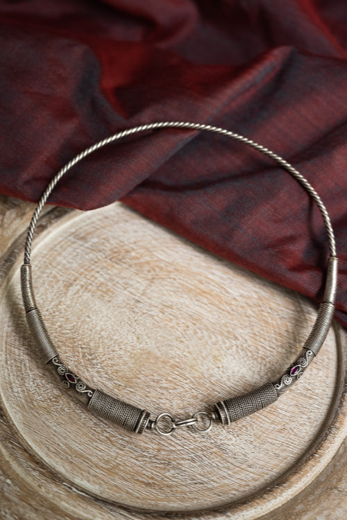 TICH Pure Silver Traditional Maharashtrian Neckpiece - Hasli Classic
