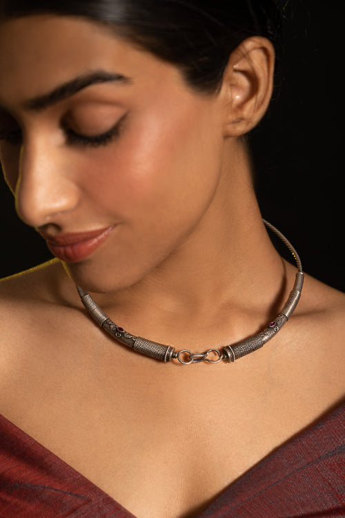 TICH Pure Silver Traditional Maharashtrian Neckpiece - Hasli Classic