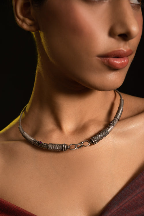 TICH Pure Silver Traditional Maharashtrian Neckpiece - Hasli Classic