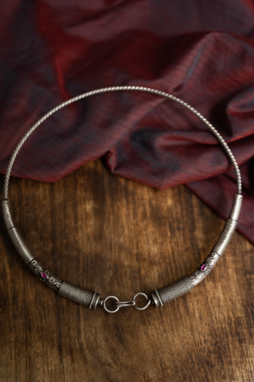 TICH Pure Silver Traditional Maharashtrian Neckpiece - Hasli Classic