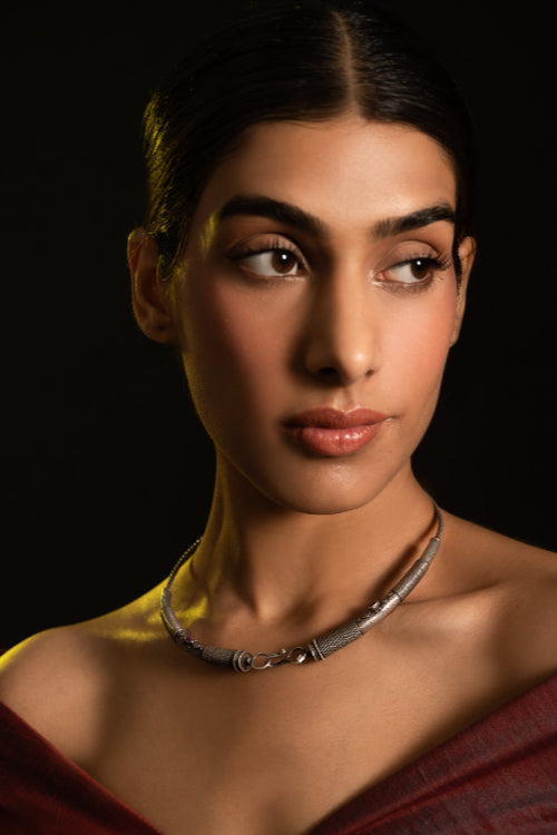 TICH Pure Silver Traditional Maharashtrian Neckpiece - Hasli Classic