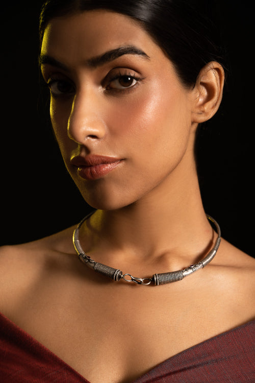 TICH Pure Silver Traditional Maharashtrian Neckpiece - Hasli Classic
