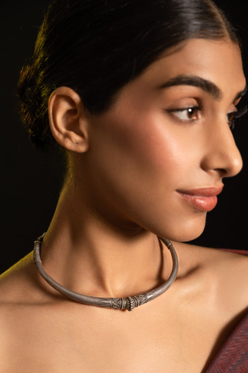 TICH Pure Silver Traditional Maharashtrian Neckpiece - Classic Hasli