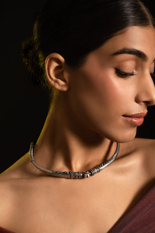 TICH Pure Silver Traditional Maharashtrian Neckpiece - Hasli